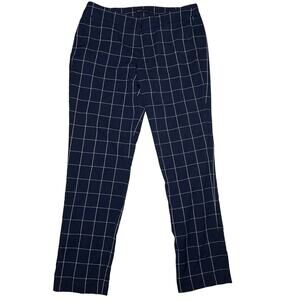 Adrienne Vittadini Plaid Stretch Trouser‎ Pants Size 8 Blue / White Straight Leg
